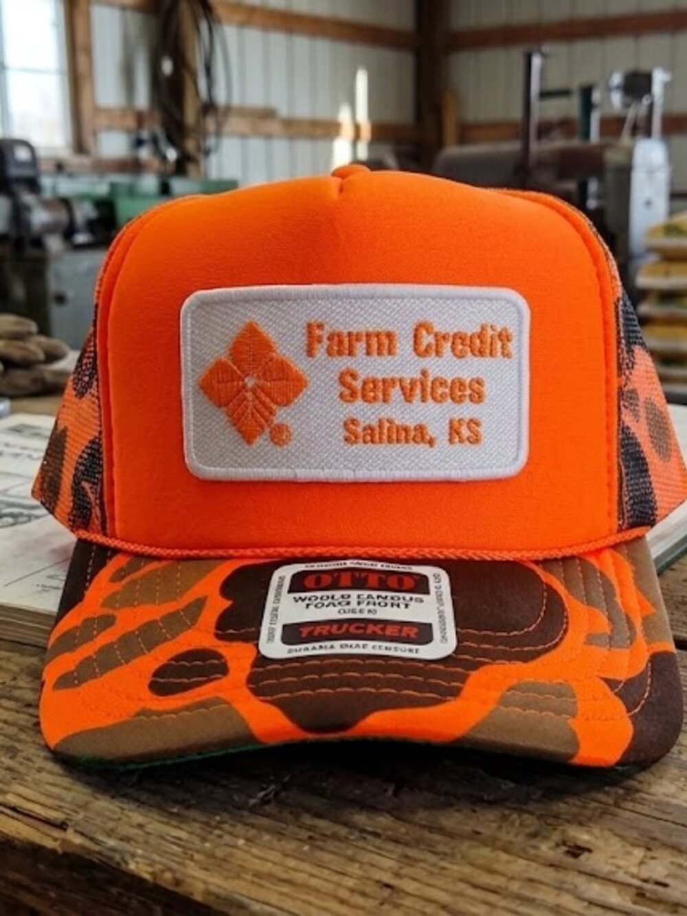 Vintage-Inspired Farm Credit Services Hat Kansas Patch OTTO Orange Camo Cap OS
